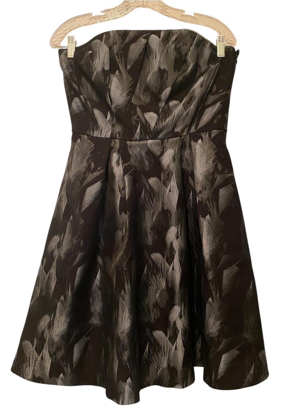 Women’s White House Black Market Strapless Black Dress with Silver Brushstroke